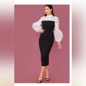 Elegant Black and White Lace Dress